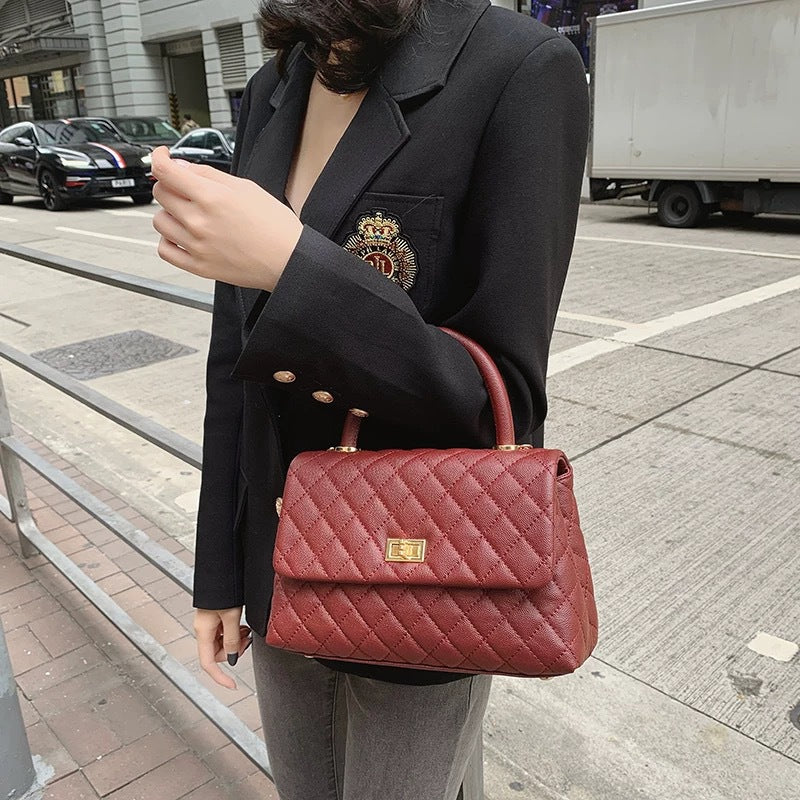 Women's High-grade Genuine Leather Classic Style Caviar Diamond Bags