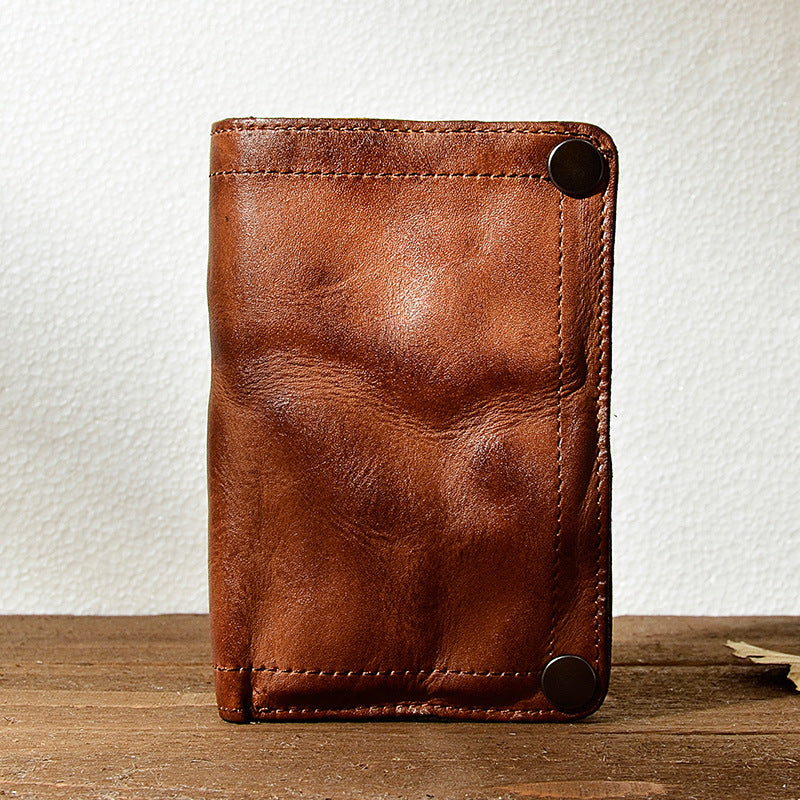 Men's Pleated Vegetable Tanning Leather Retro Large Men's Wallets