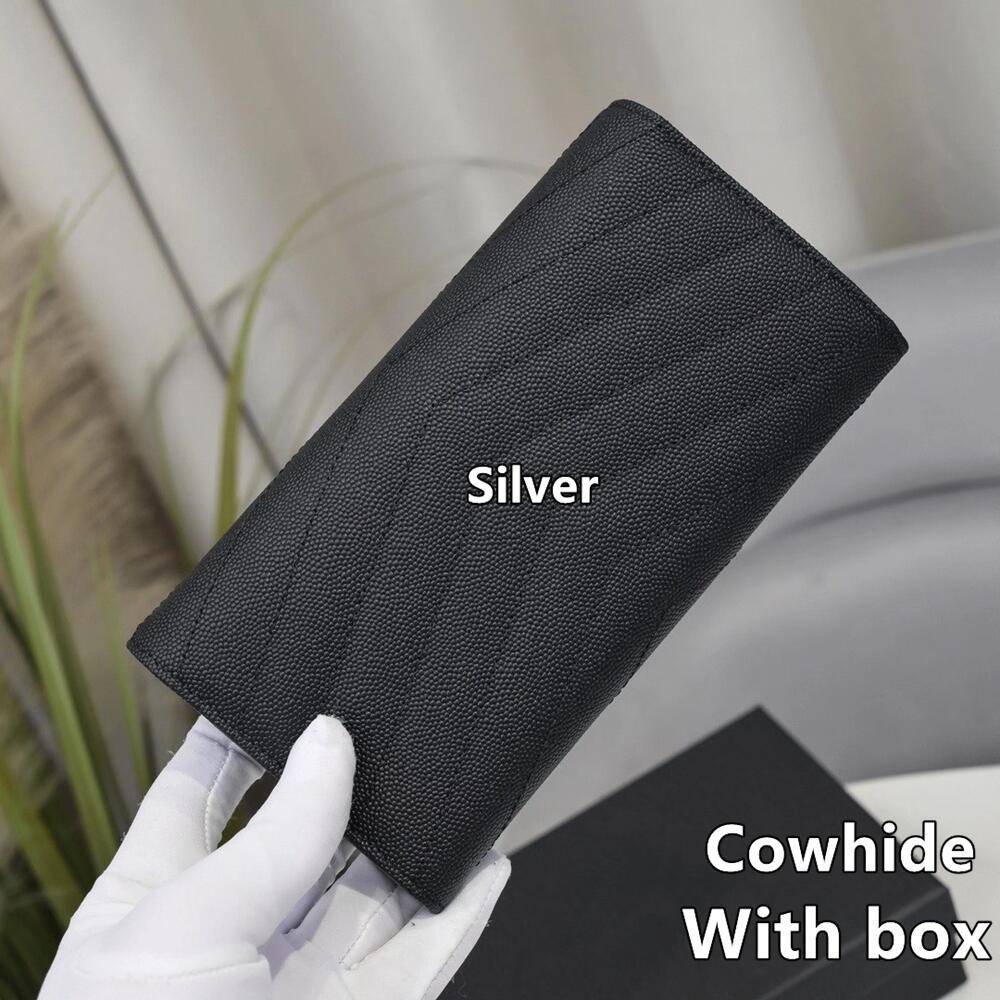 Women's Grid Classic Style Long Caviar Genuine Leather Ladies Wallets