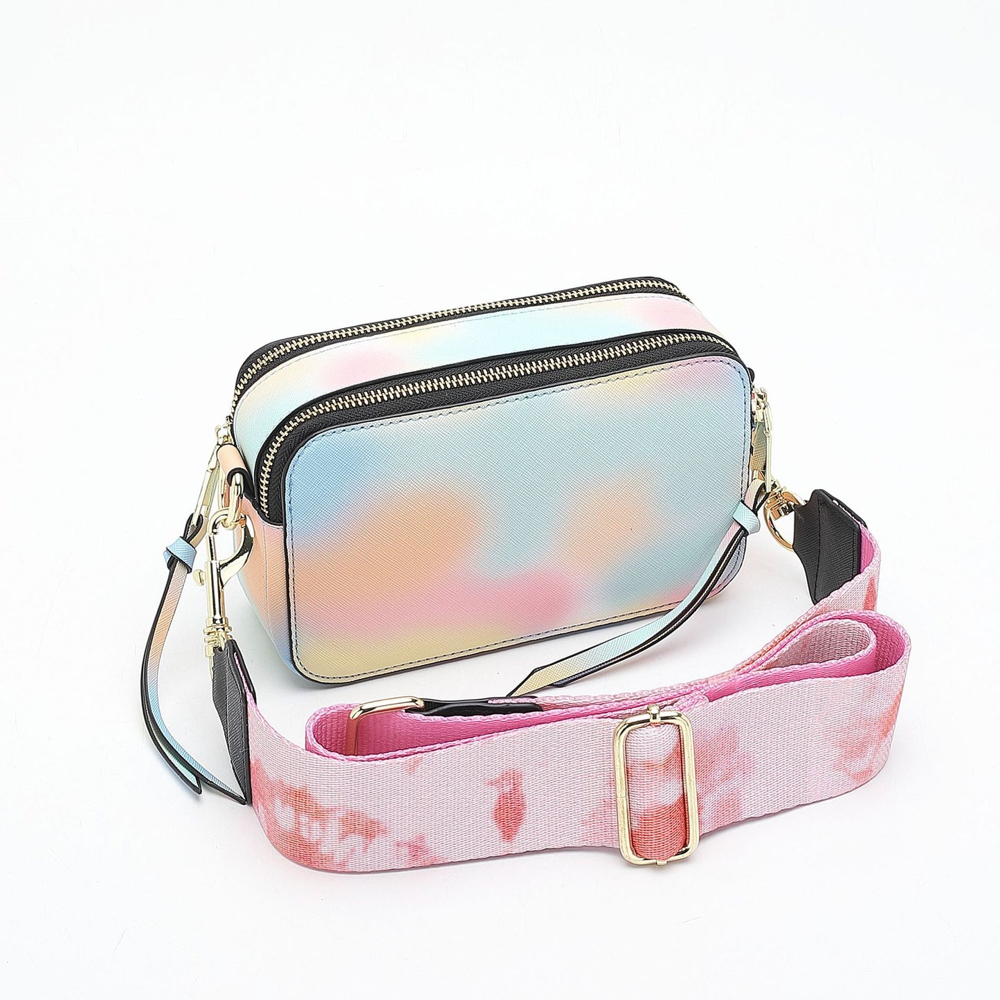 Women's Wide Strap Mark Double Zipper Classic Bags