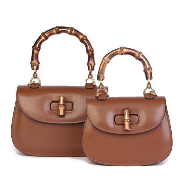 Women's Bamboo Retro Textured Genuine Leather Home Shoulder Bags