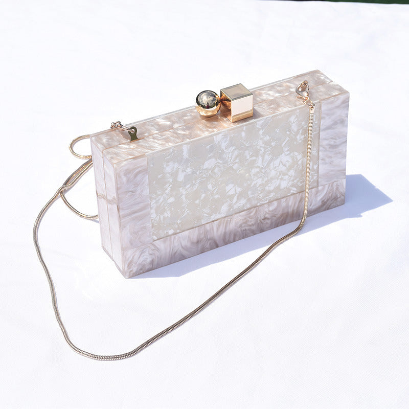 Pearl White Vintage Acrylic Texture Splicing Crossbody Bags