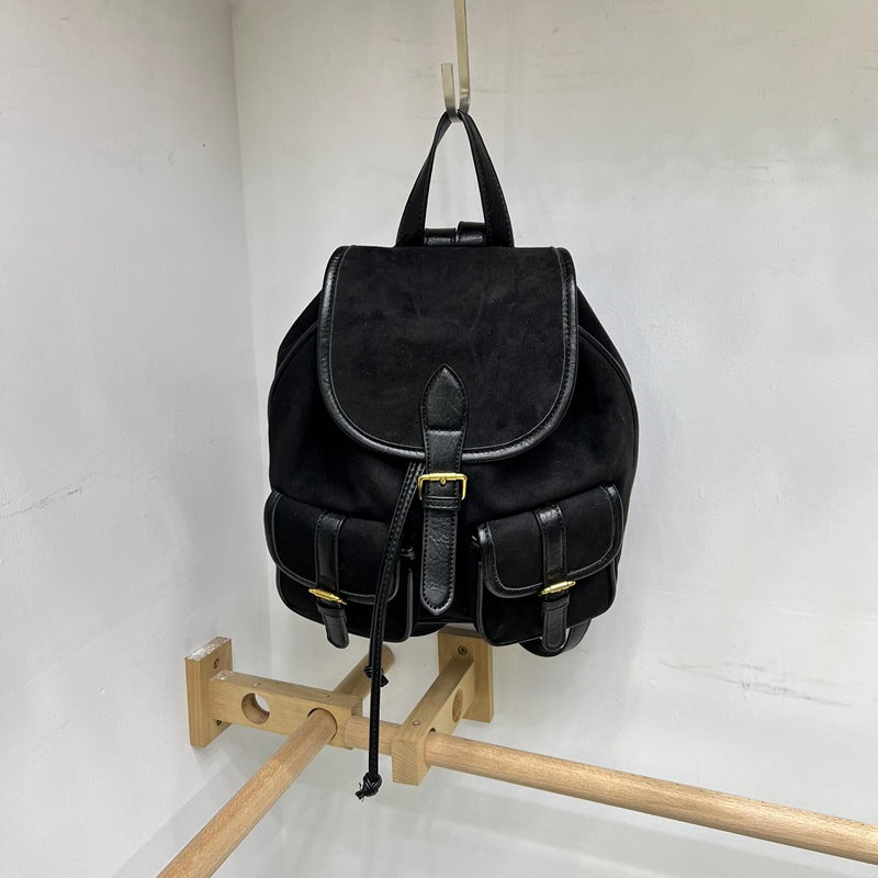 Nisi Retro Large Capacity Female Drawstring Deerskin Backpacks