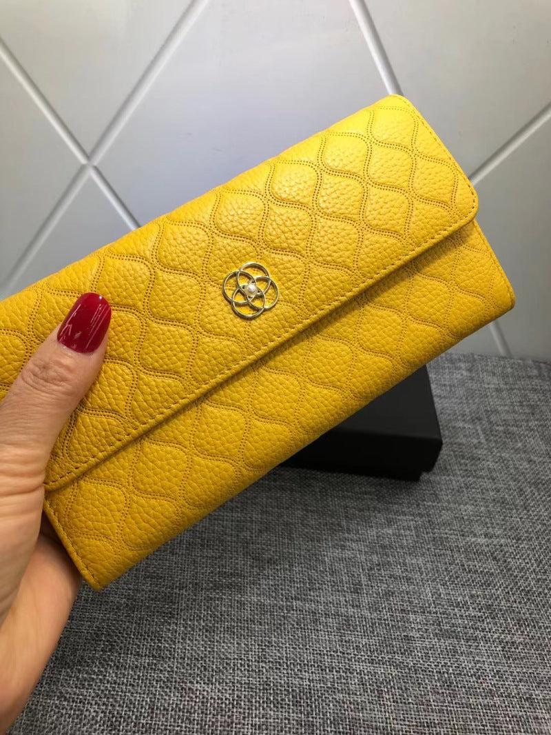 Leather Female Long Simple Embossed Cowhide Ladies Wallets