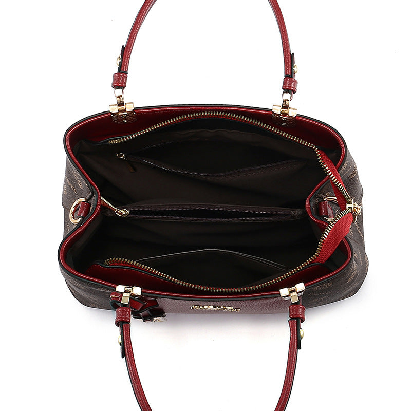 Color Contrast Patchwork Mother's Wine Red Handbags