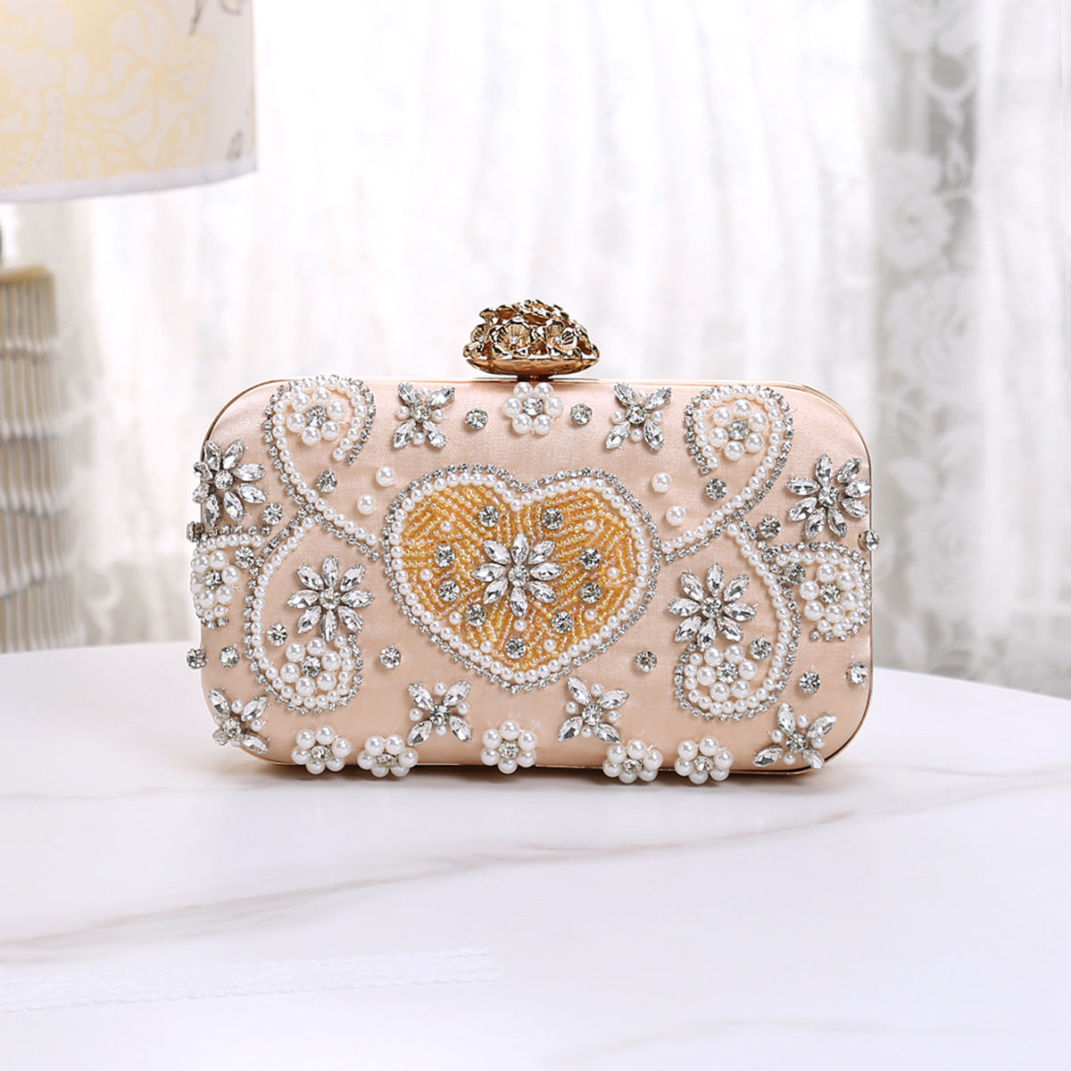 Embroidered Rhinestone Clutch Heart-shaped Diamond Female Evening Bags