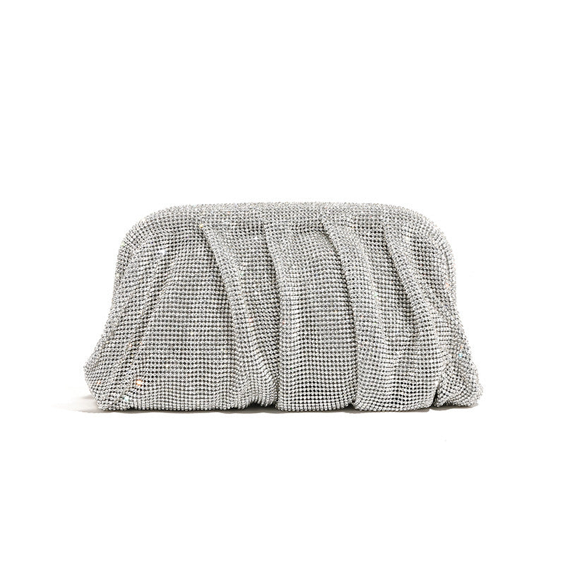 Hand Clutch Pleated Chain Rhinestone Cloud Clip Bags