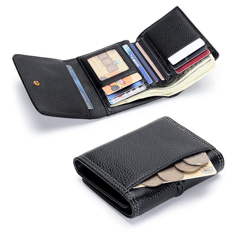Women's & Men's Leather Three-fold Folding First Layer Cowhide Ladies Wallets