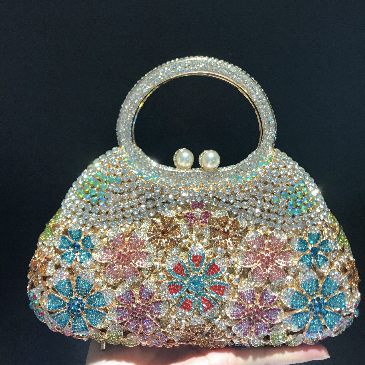 Women's Strictly Selected Little Daisy Diamond Flowers Rhinestone Large Capacity Evening Bags