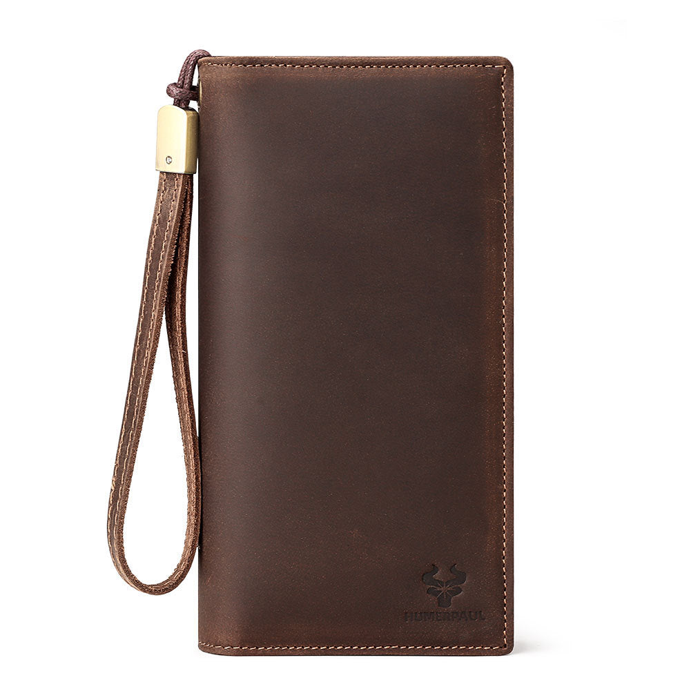 Men's First Layer Cowhide Drawstring Mobile Long Men's Wallets