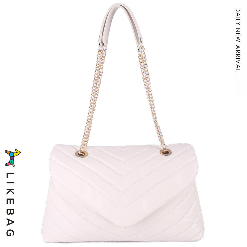 Women's Chain Embroidered Lady Joker V-shaped Diamond Shoulder Bags