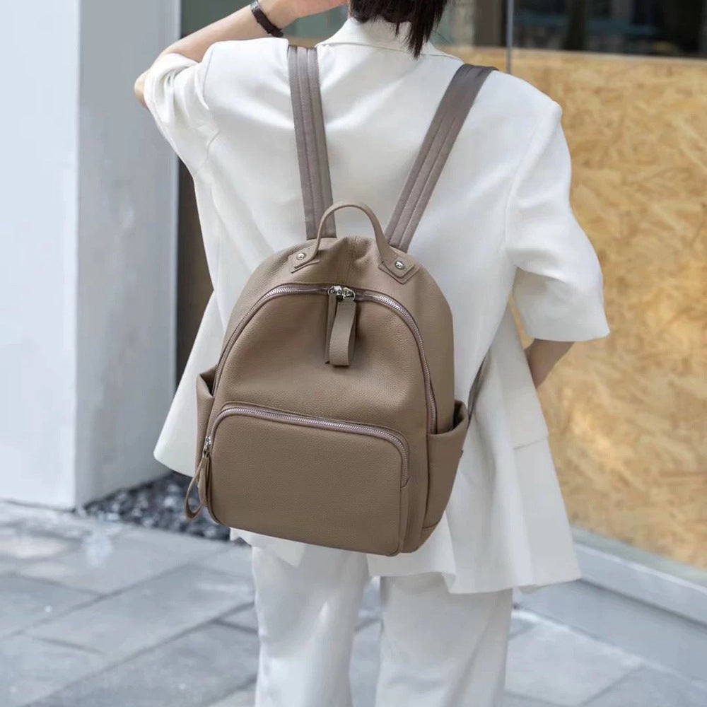 Women's Versatile Leather Cowhide Commuter Computer Backpacks