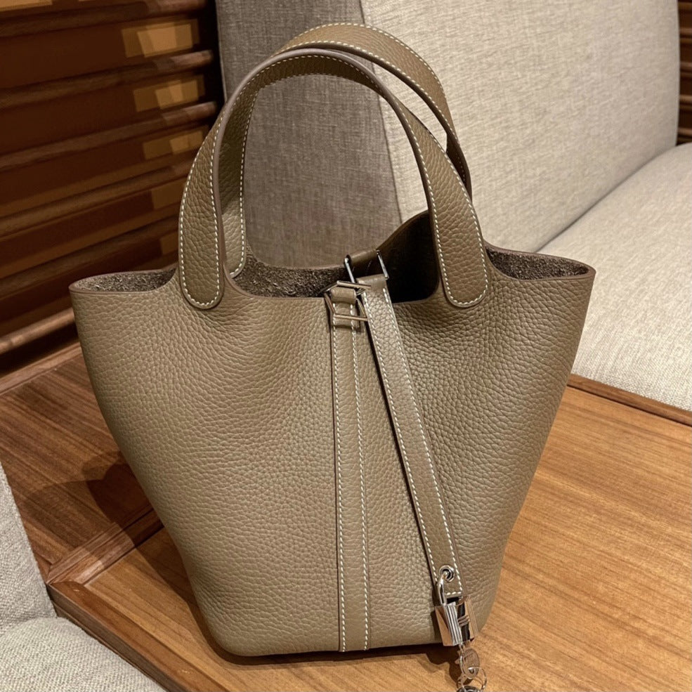 Women's Vegetable Basket First Layer Cowhide Retro Bucket Bags