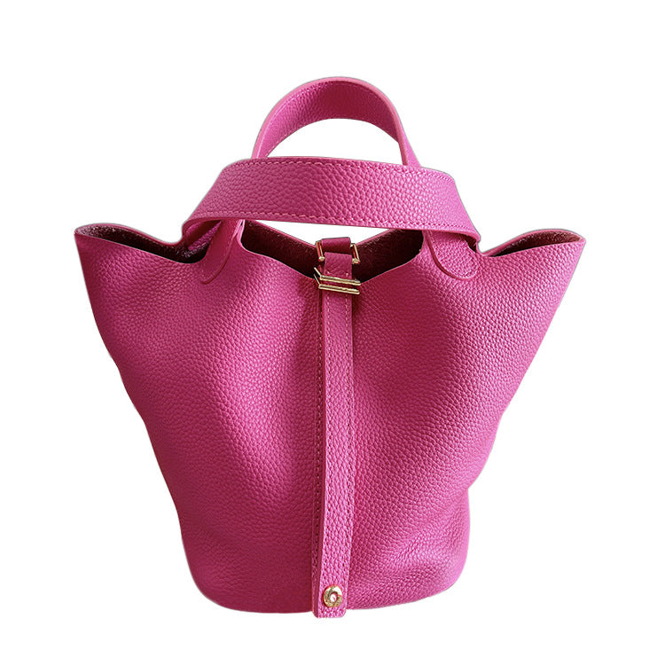 Women's Genuine Leather Vegetable Basket Rose Red Handbags