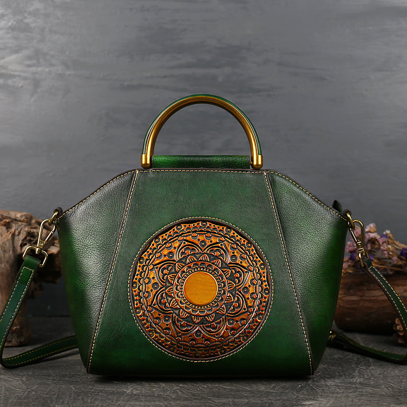 Women's Totem Embossed Leather First Layer Cowhide Handbags