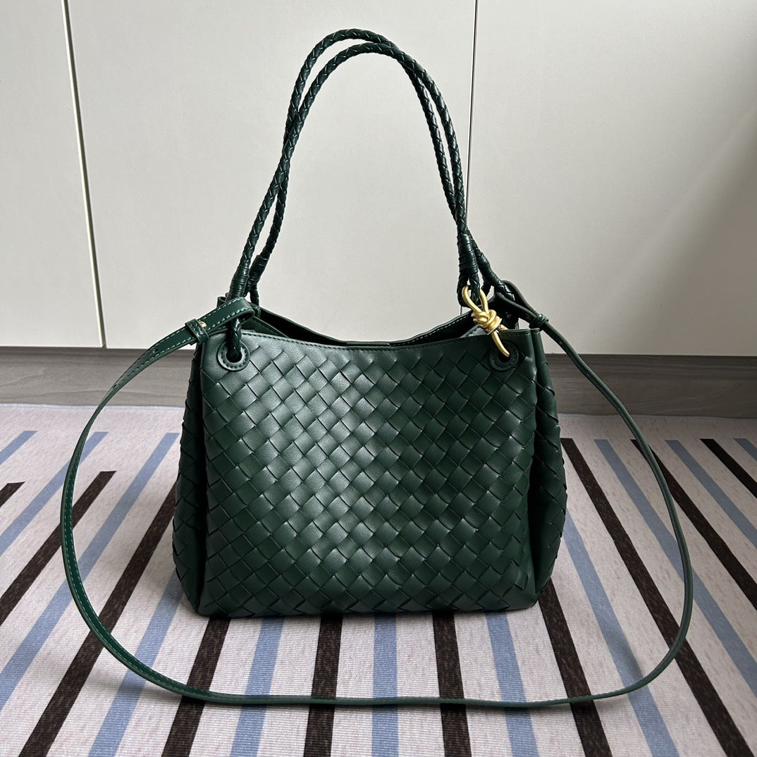 Women's Large Parachute Leather Woven Portable Vegetable Crossbody Bags