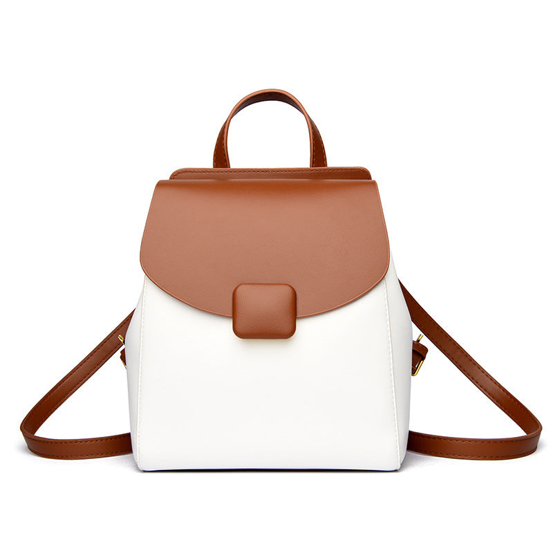 Women's Sense Leather Contrast Color Design Versatile Backpacks