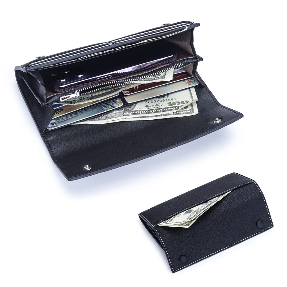 Women's First Layer Cowhide Long Large Capacity Color Matching Purses