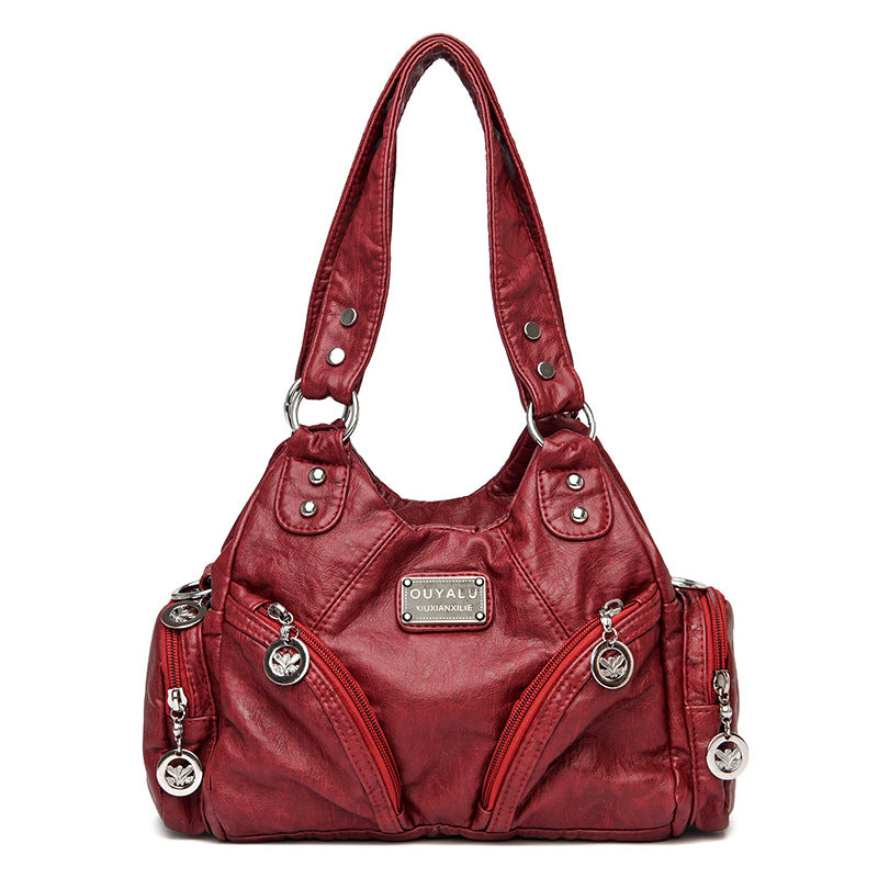 Women's Retro Soft Leather Motorcycle Trendy Quality Shoulder Bags