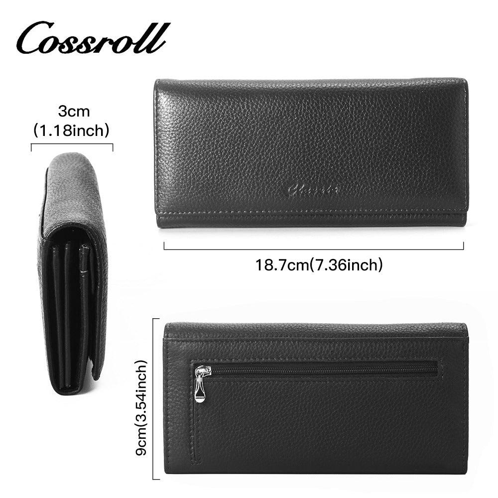 Women's Long Genuine Leather First Layer Cowhide Lychee Pattern Clutch Ladies Wallets