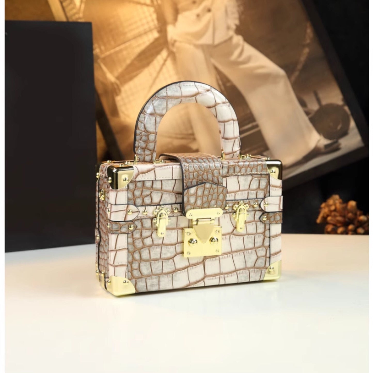 Genuine Leather Portable Box Female Crocodile Pattern Crossbody Bags