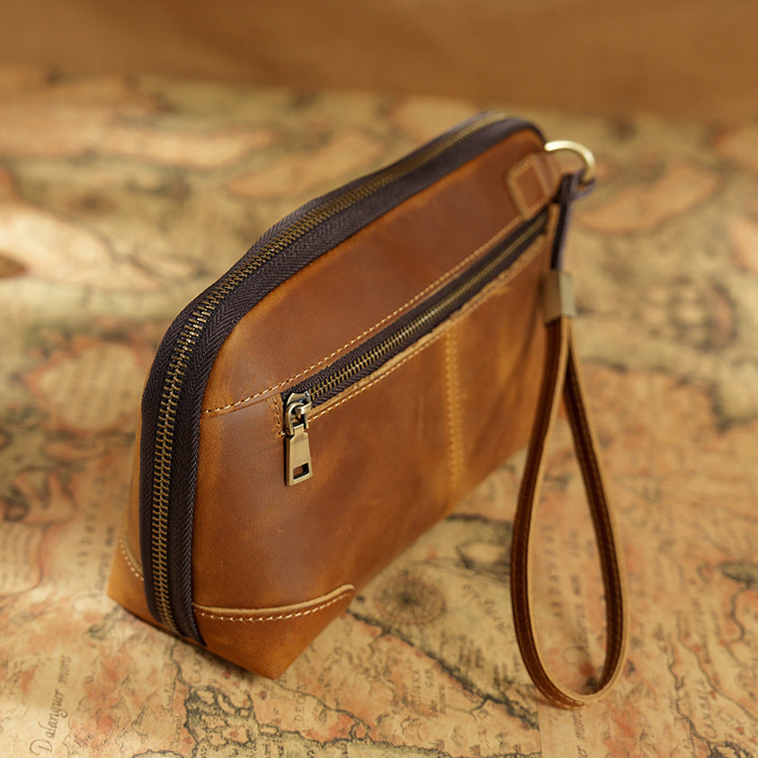Men's Leather Clutch With Wrist Strap Data Bags