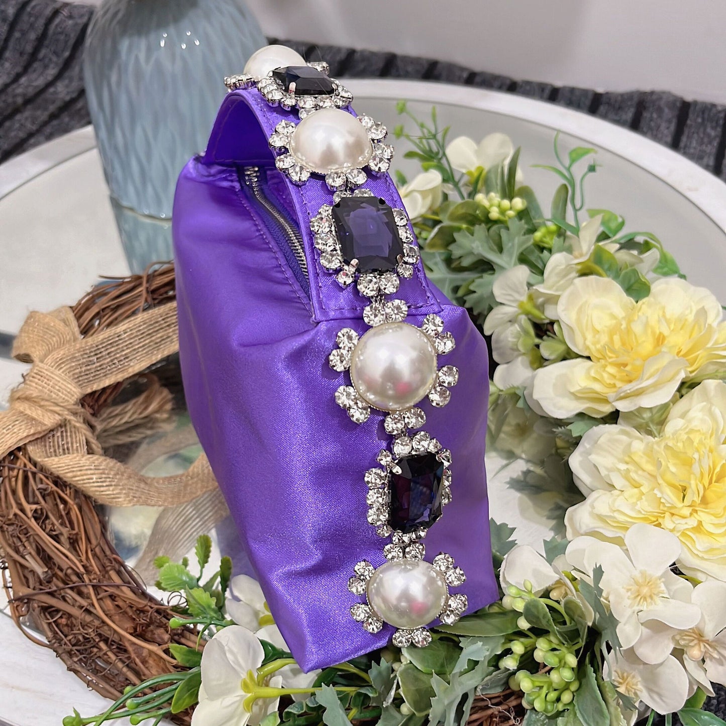 Women's Clutch Rhinestone Pearl Satin Lunch Box Summer Handbags