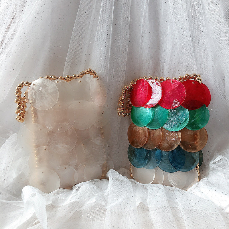 Women's Color Handmade Woven Shell Fashion Beaded Chain Handbags