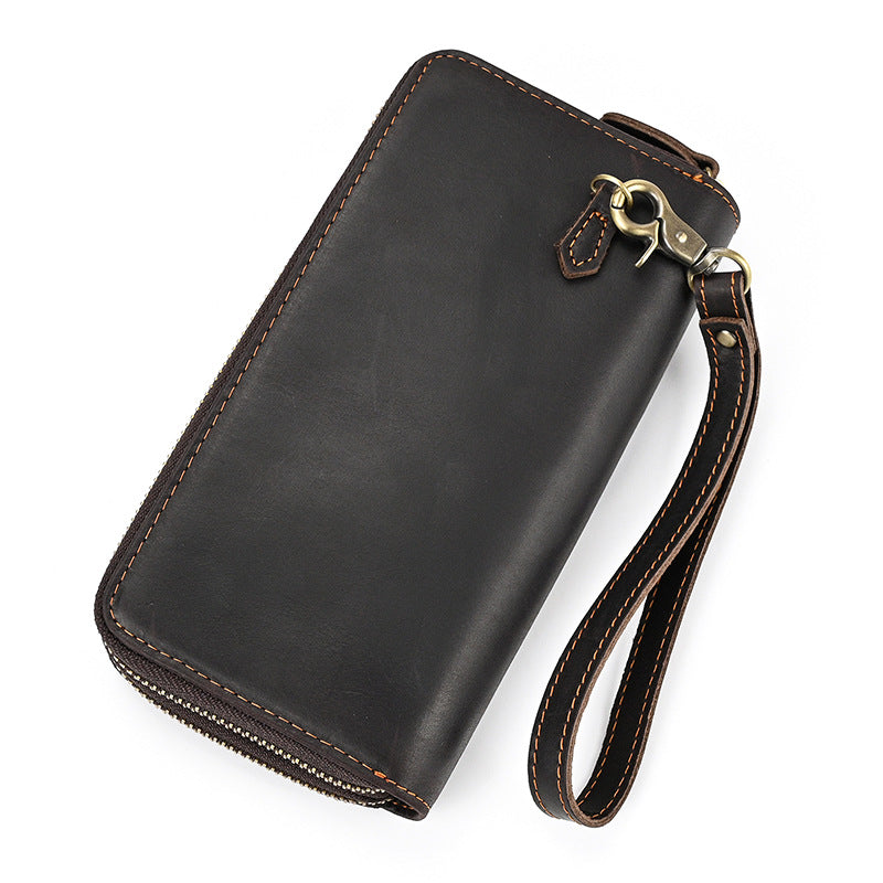 Men's Crazy Horse Leather Long Genuine Double Men's Wallets