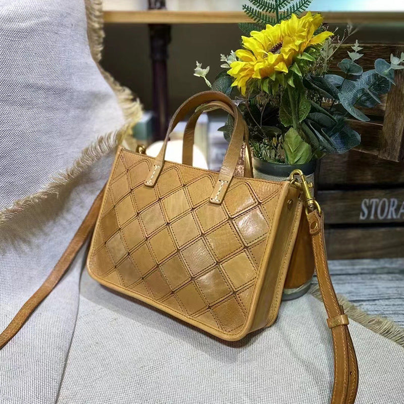 Women's Cow High Texture Geometric Stitching Vintage Crossbody Bags