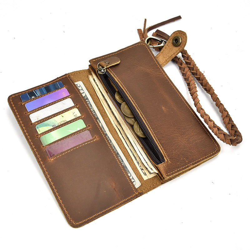 Men's Crazy Horse Leather Vintage Long First Layer Cowhide Men's Wallets