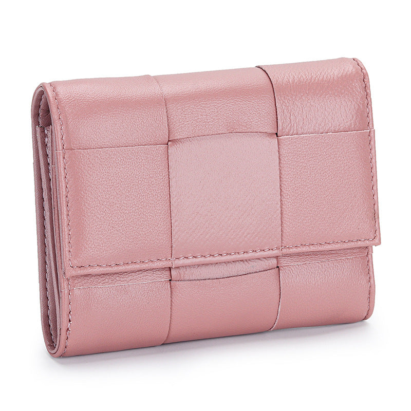 Women's Sheepskin Woven Tri Fold Stylish Versatile Ladies Wallets