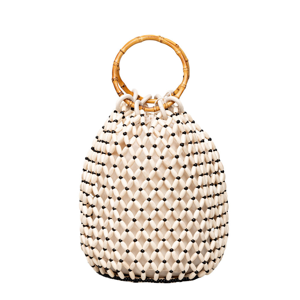 Women's Woven Hollow Design Advanced With Wooden Bags