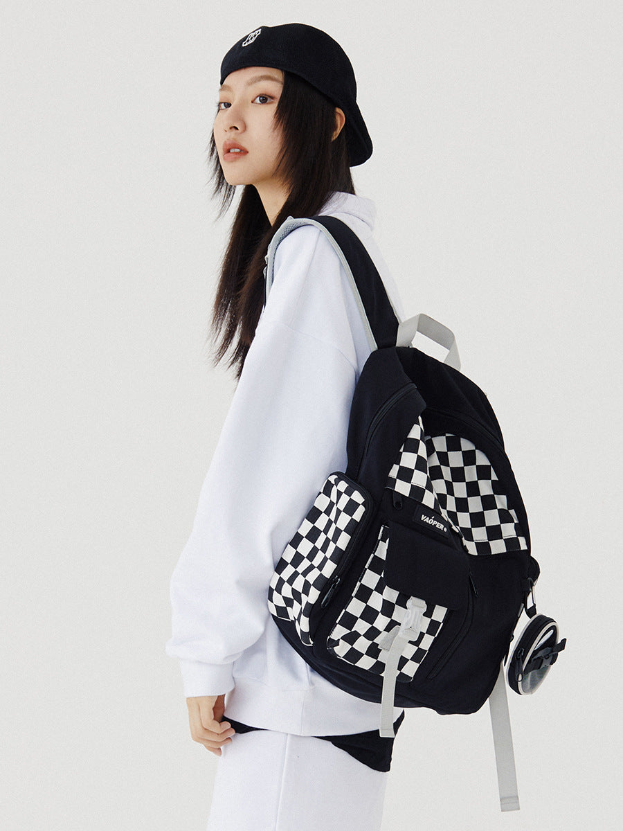 Women's & Men's Chessboard Plaid High College Leisure Large Backpacks