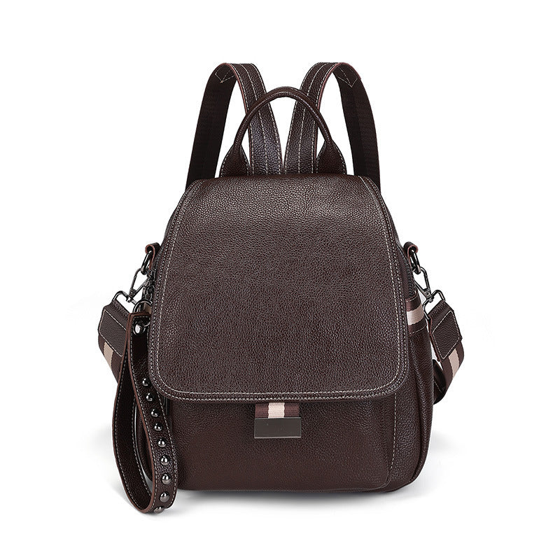 Women's Korean Cowhide Flip Soft Leather Backpacks