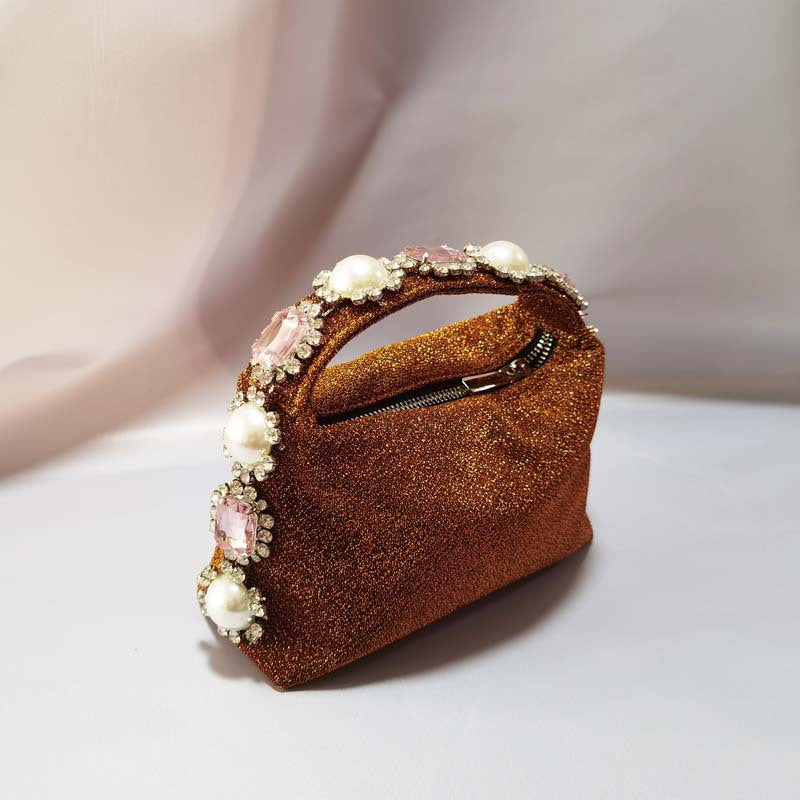 Women's Rhinestone Pearl Pillow Dinner Silk Lunch Handbags