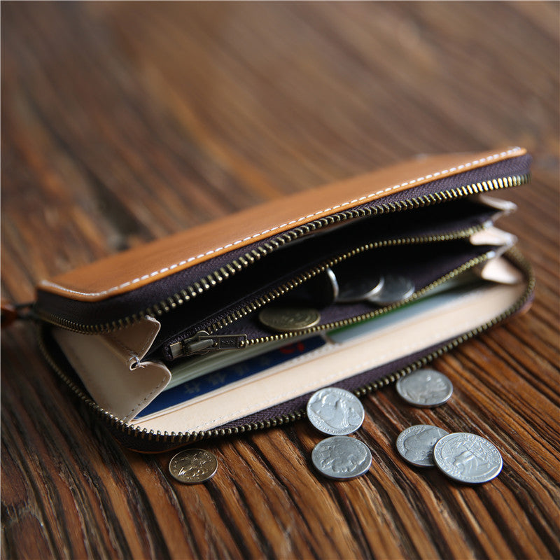 Men's Tanned Long Genuine Leather Zipper First Layer Men's Wallets