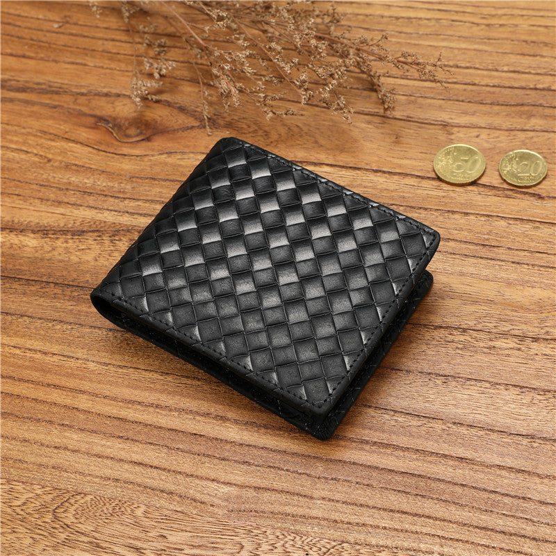 Men's First Layer Cowhide Woven Pattern Large Men's Wallets