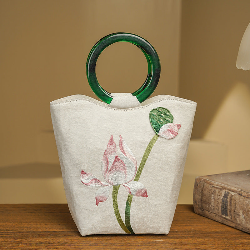 Blowing Half Summer Lotus Love Embroidered Handbags