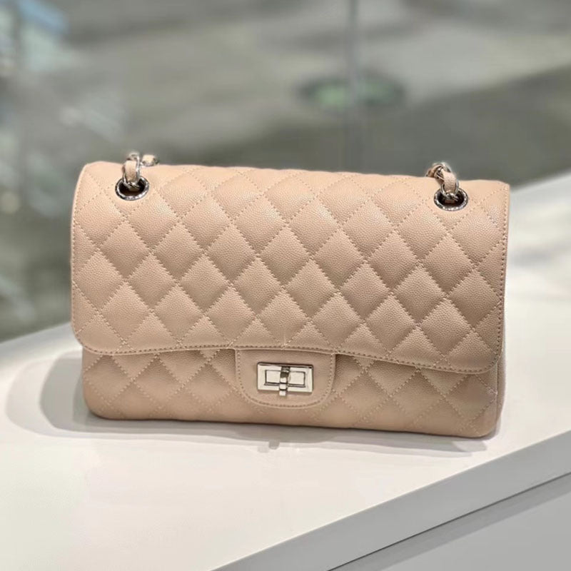 Women's Check Flap Genuine Leather High-grade Fashionable Shoulder Bags