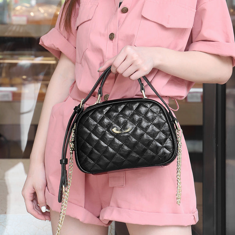 Women's Zipper Large Capacity Round Rhombus Chain Shoulder Bags