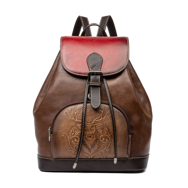 Women's Leather First Layer Cowhide College Retro Backpacks