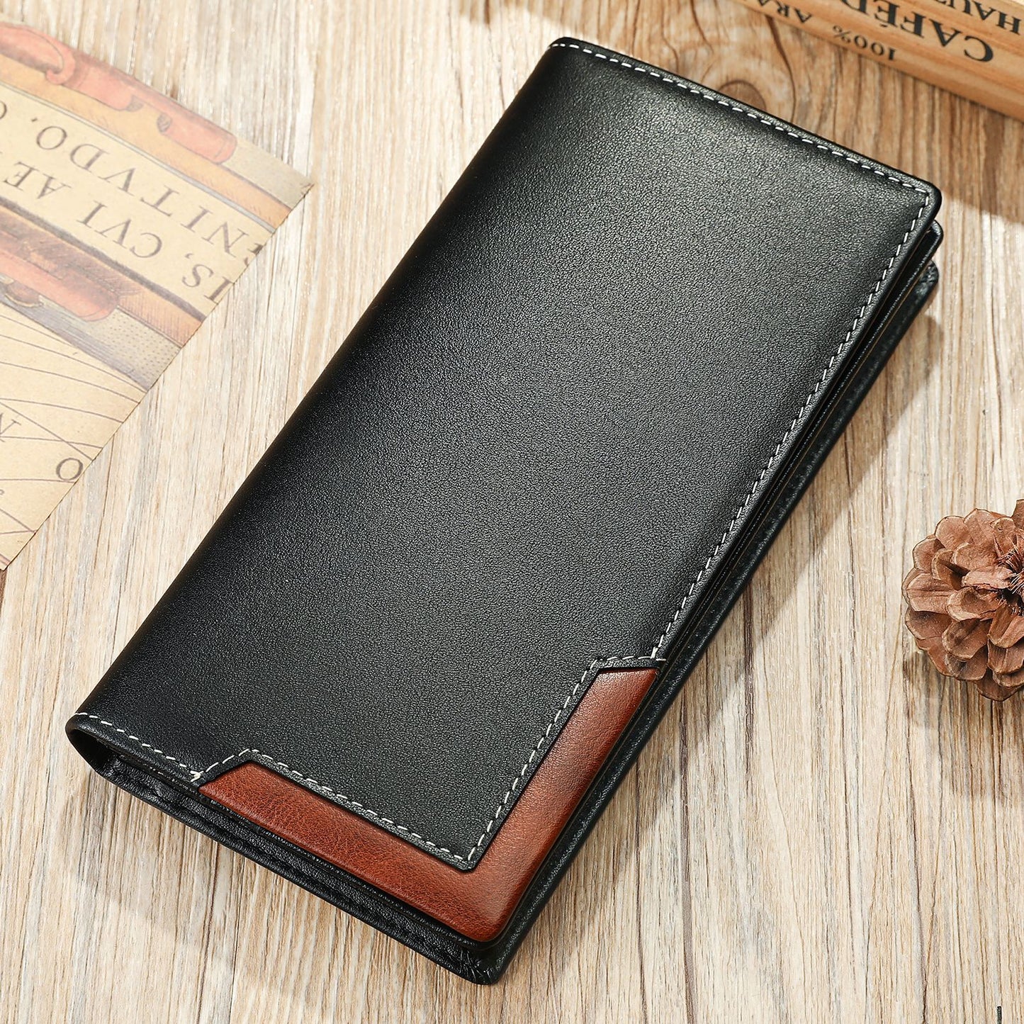 Men's Retro Leather Long Multiple Slots Cattlehide Men's Wallets