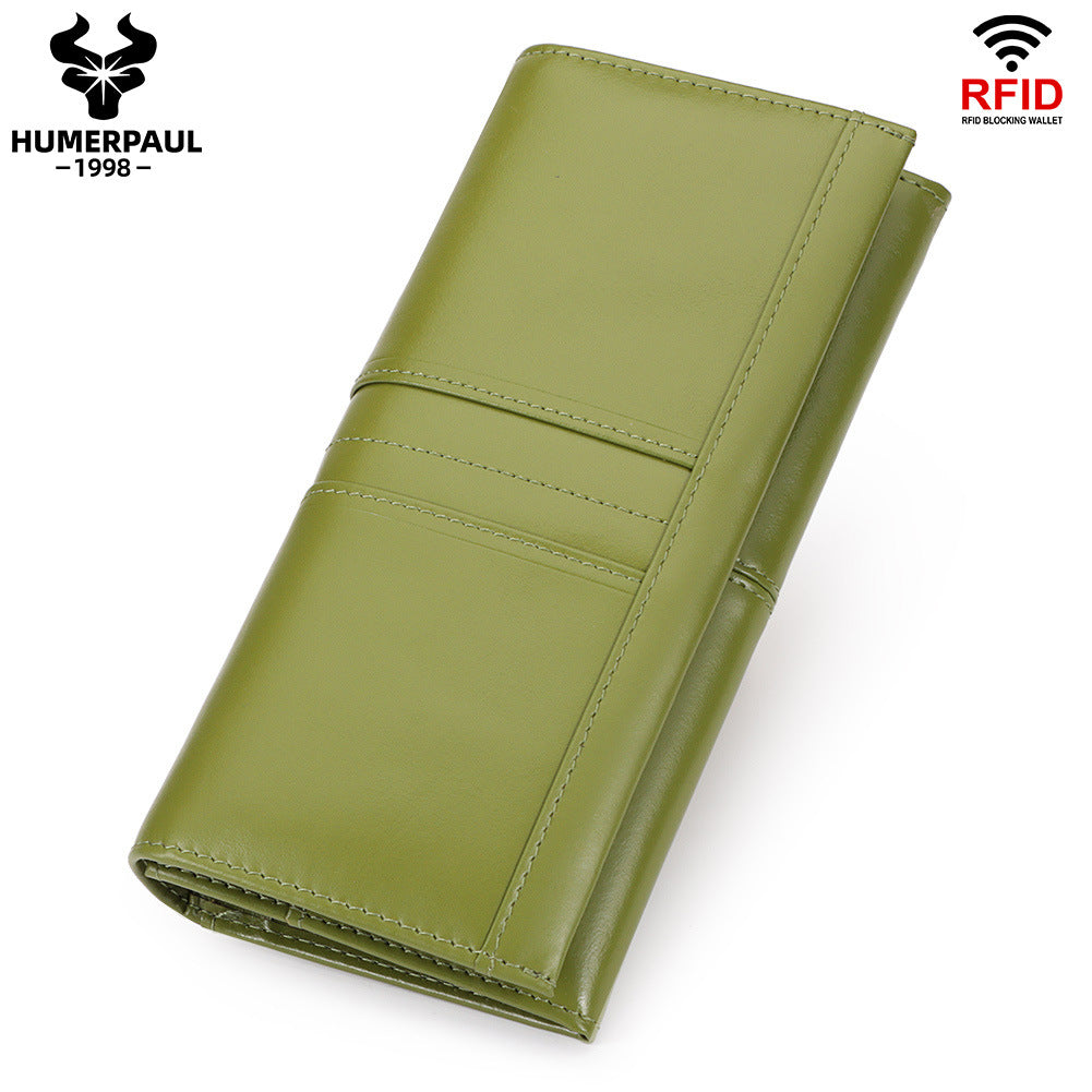 Women's Swiping Clutch Top Layer Long Cowhide Ladies Wallets
