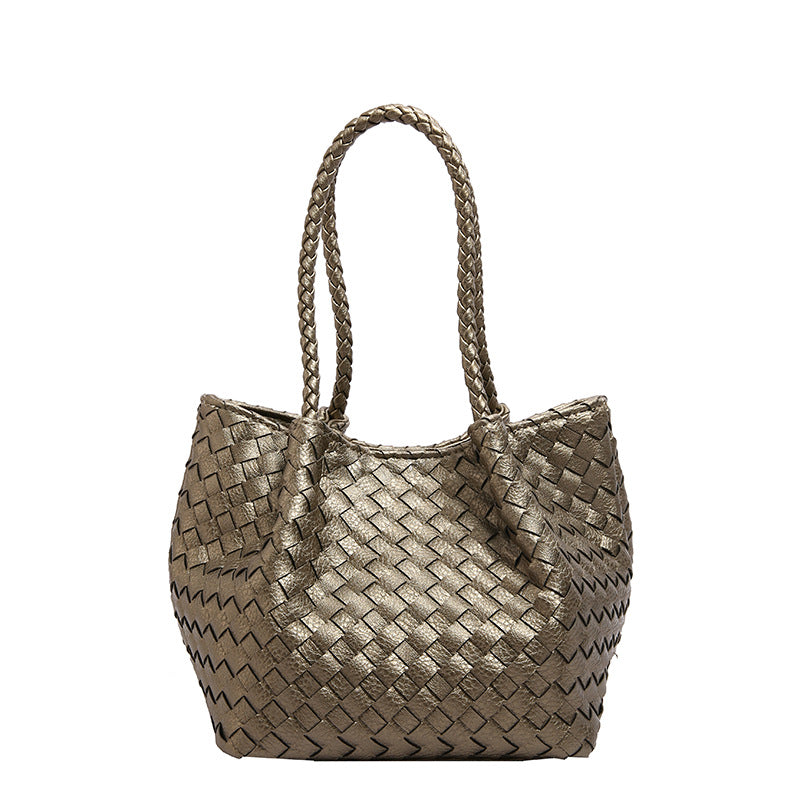Women's French Style High Sense Woven Texture Shoulder Bags