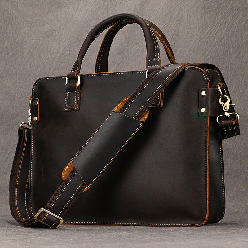 Men's Retro Crazy Horse Leather Simple Commuter Men's Handbags