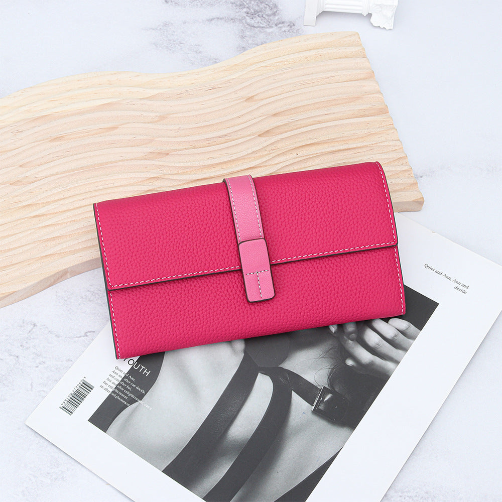 Women's Color Long First Layer Cowhide Large Ladies Wallets