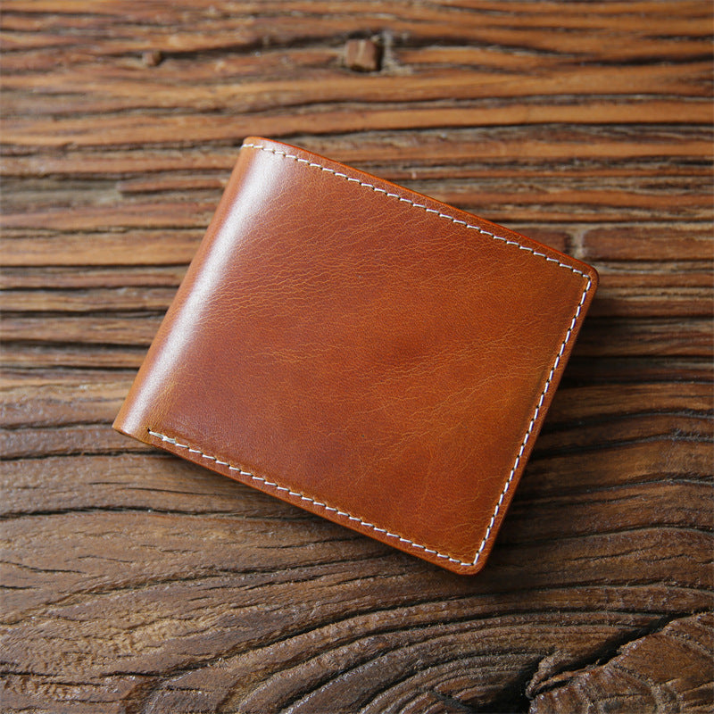 Men's Handmade Vegetable Tanned Leather Short Zip First Layer Men's Wallets