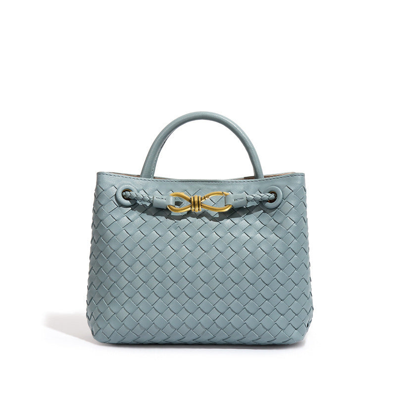 Women's Woven Handmade Weaving Metal Cord Fastener Crossbody Bags