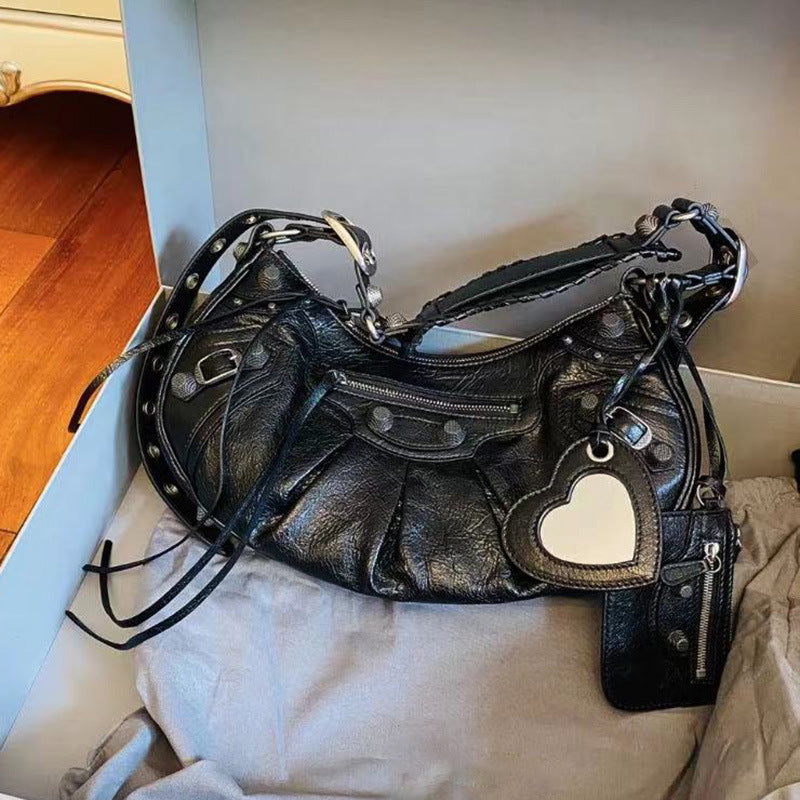 Women's Motorcycle Underarm Rivet Tassel Three-in-one January Shoulder Bags